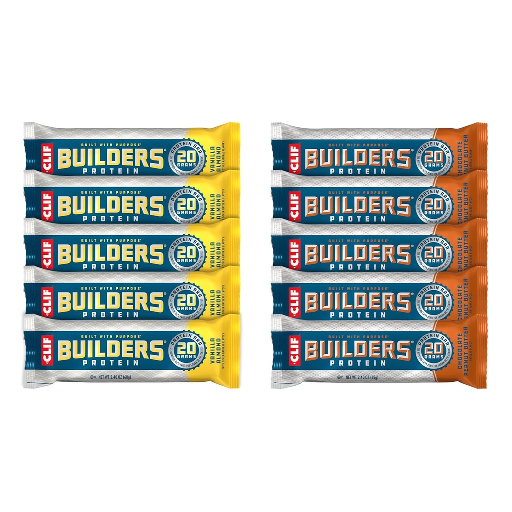 CLIF Builders - Sjokolade Peanut Butter og Vanilla Almond Flavor - Variety Pack - Plante Basert Protein Bars - Glutenfri - Ikke-GMO - Lav glykemisk - 20g Protein - 2.4 oz. (10 greve)
