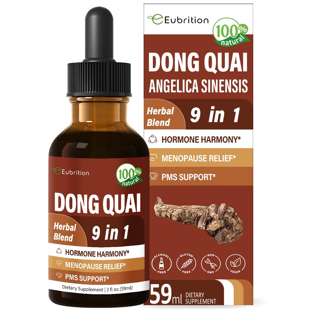 Dong Quai flytende kosttilskudd for kvinner, Angelica Sinensis Root Extract Tinktur støtte Menopause & PMS Relief, Hot Flashes, Herbal blanding drops med rød Clover Fenugreek. 2oz