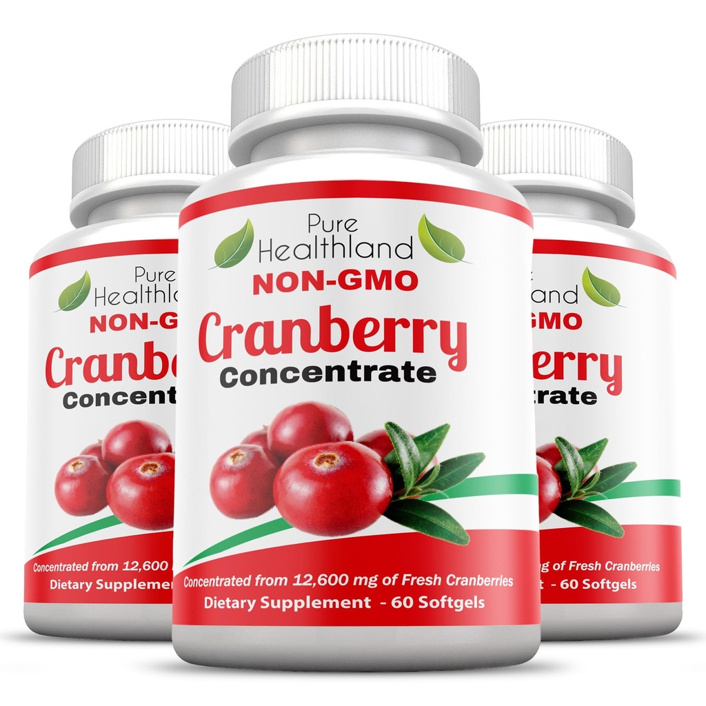 Ikke-GMO Cranberry Konsentrert fra 12.600mg - Trippel styrke Softgels - lett å svelge piller for menn og kvinner, 3 flasker