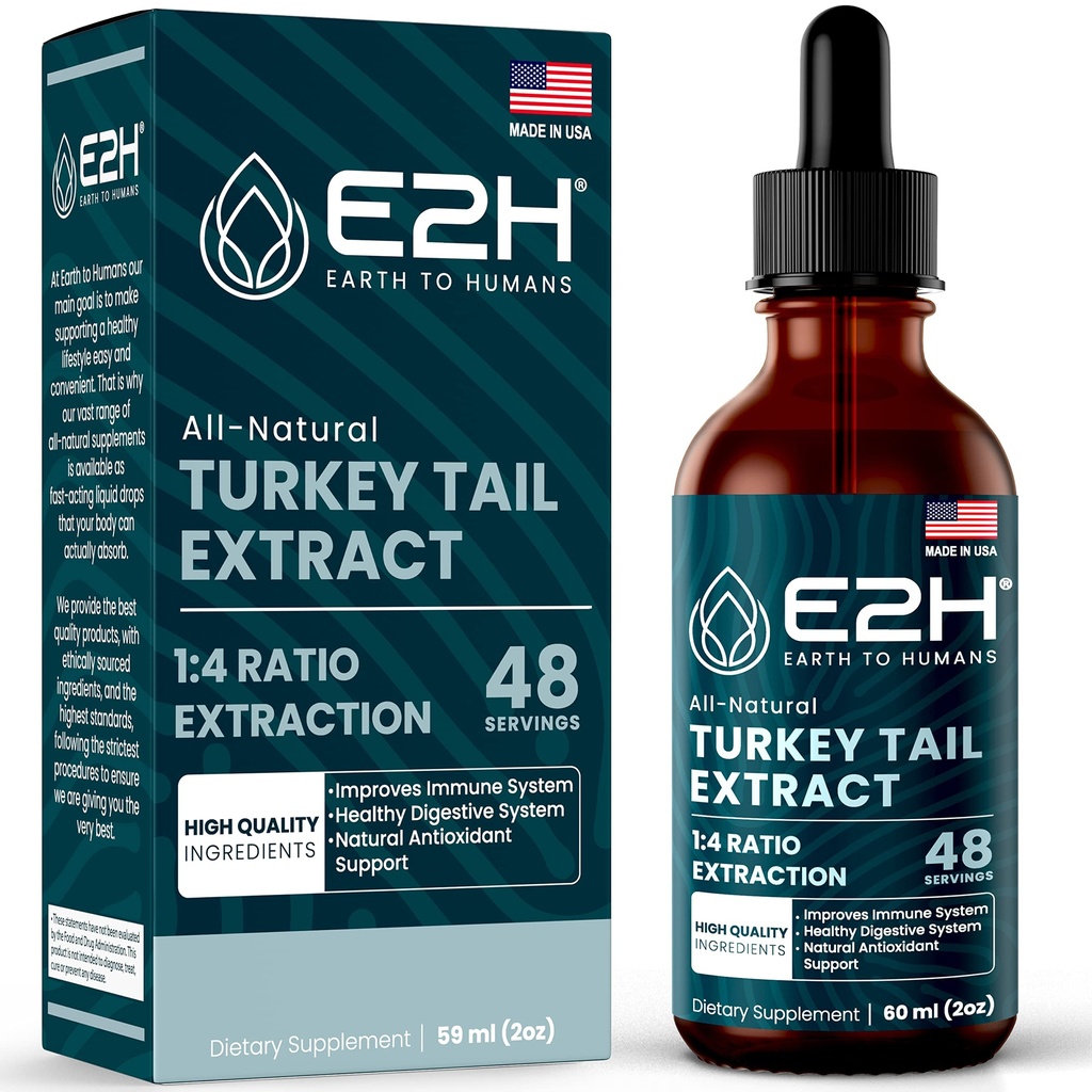 Tyrkia Tail Mushroom Extract - Raskere absorpsjon enn Tyrkia Tail Mushroom Capsules eller Powder - All-Natural Immune System & Digestive Support- Real Mushrooms Tyrkia Tail - 2 Fl Oz by E2H