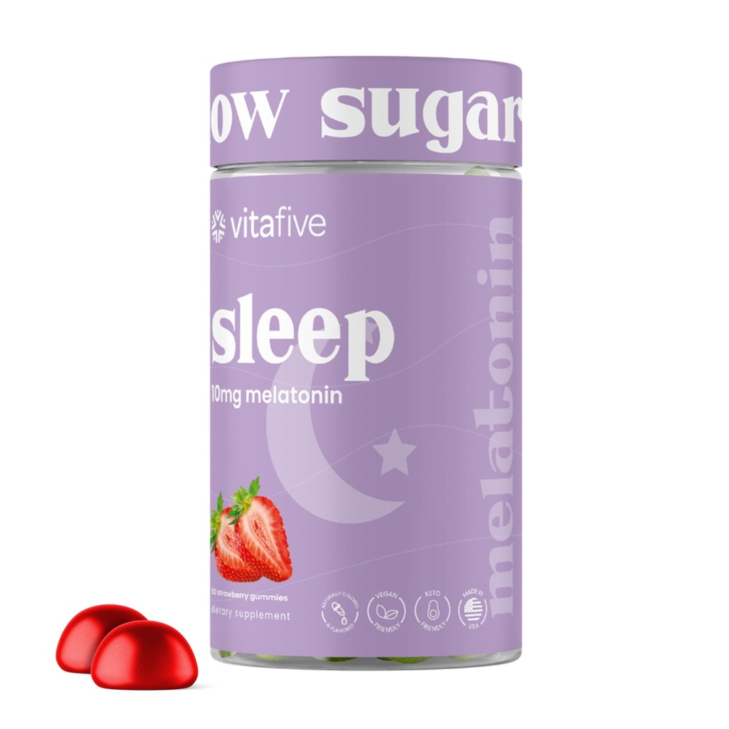 Vitafem Ekstra styrke Melatonin Gummies, 10 mg Melatonin, søvnhjelp for voksne, lav sukker, vegansk, glutenfri Melatonin Supplement (50 Ct)