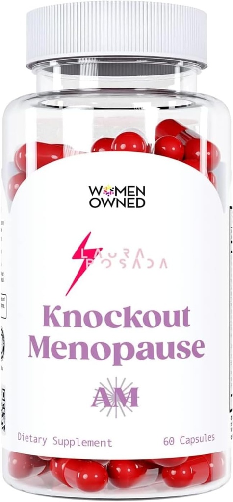 Knockout Menopause AM - Naturlig Menopause + Perimenopause Multi-Symptom Relief for varme blits, Mood Swings, Vektforsterkning, Mangel på energi, tretthet, hodepine (1 måneds forsyning), 60.0 Telling
