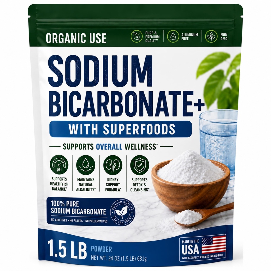 Økologisk bruk Natrium Bikarbonat Alkalin Supplement for alkalinitet. Støtte nevrale og magesyre nøytralizer w/alkaline supermat. Natriumbikarbonat pulver Nyre immunstøtte Antacid Sport 1.5LB