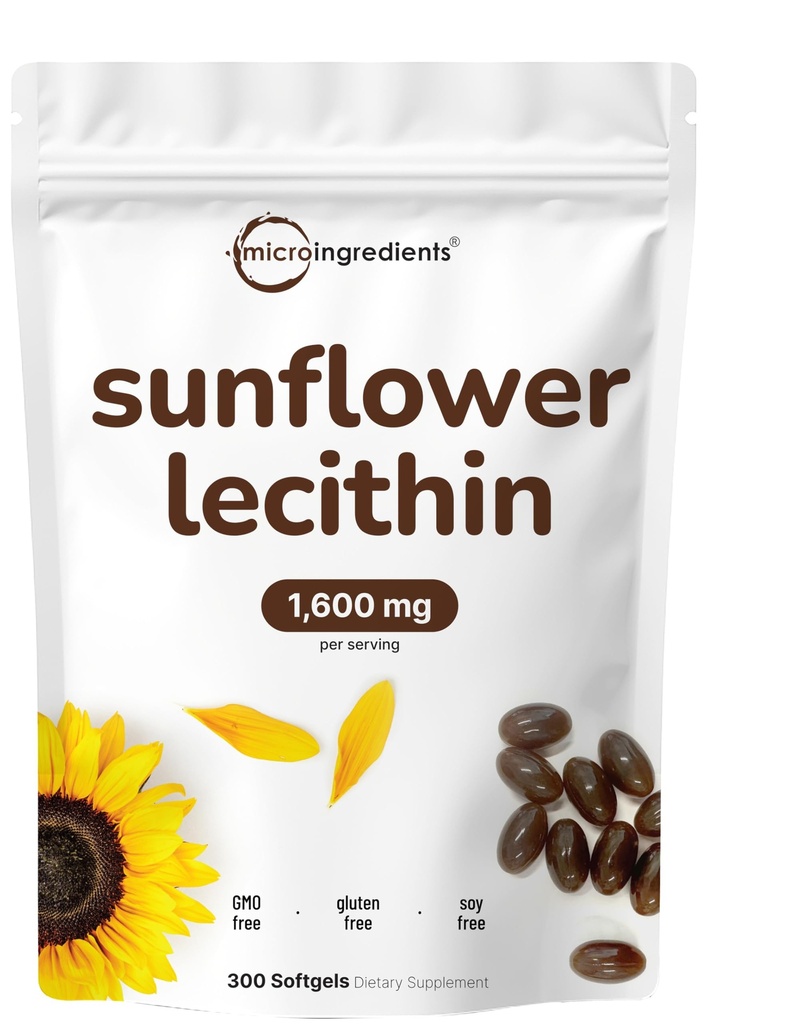 Mikroingredienser Solflower Lecithin 1.600mg Per Serving, 300 Softgels |Stabilt Oppdrettslig Oppdrettskilde, Kaldt presset, rik på Fosfatidyl Choline | Lactation Supplement* | Soja Gratis, Ikke-GMO
