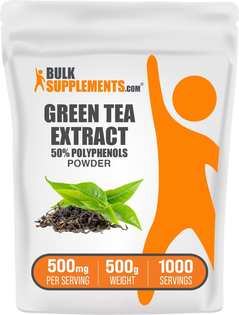 BulkSupplements.comgreen Tea Extract pulver - 50% Polyphenols Supplement, EGCG Supplements - Glutenfri, 500 mg per servering, 500g (1,1 lbs) (Pack of 1)