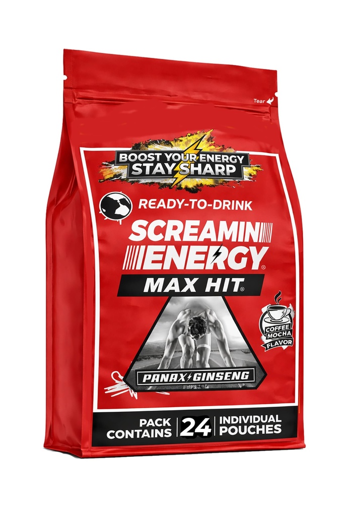 Screamin Energi Maks hit - Energi Shots Ekstra styrke med Ginseng & Koffein - 100% B-1, B-2, B-3, B-6, B-7 og B12 kaffe mocha, 24 greve