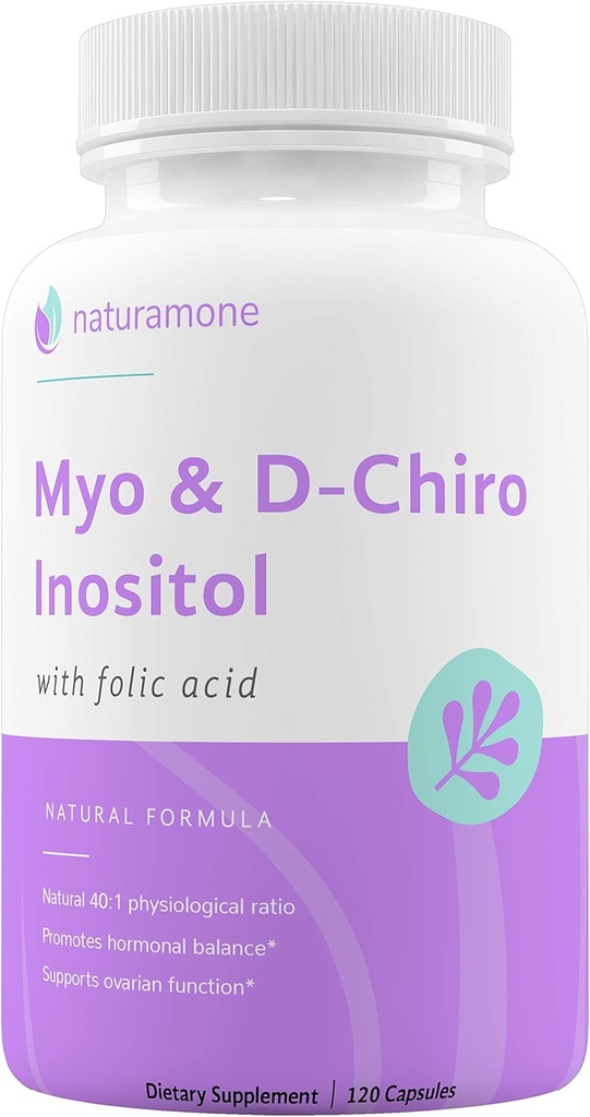 Myo-Inositol & D-Chiro Inositol Blande med 100% av daglig folat - 40:1 Fysiologisk forhold - Polycystisk ovari syndrom (PCOS), Hormonal Balance og ovarian støtte 120 kapsler