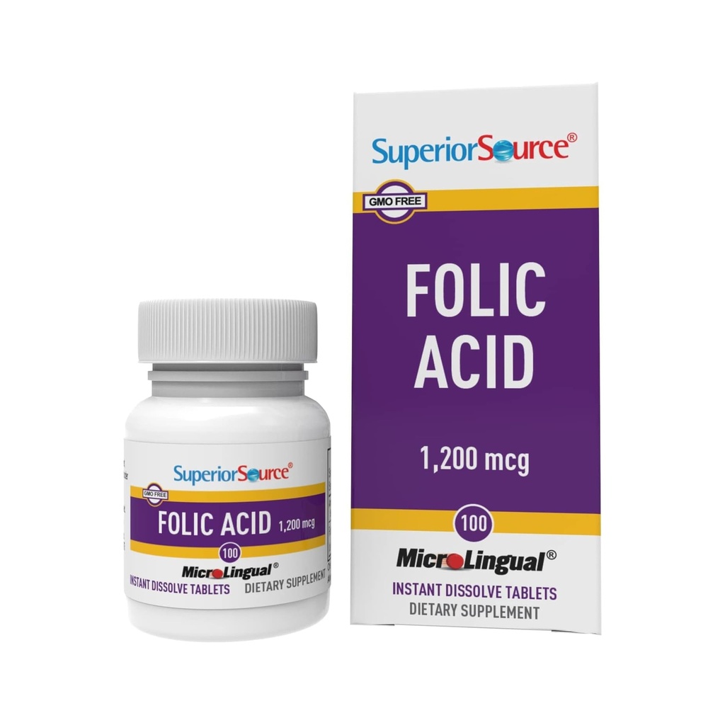 Overlegen kilde Folinsyre 1200 mcg - støtter hjerte, immun- og nervesystem - 100 sublingual tabletter