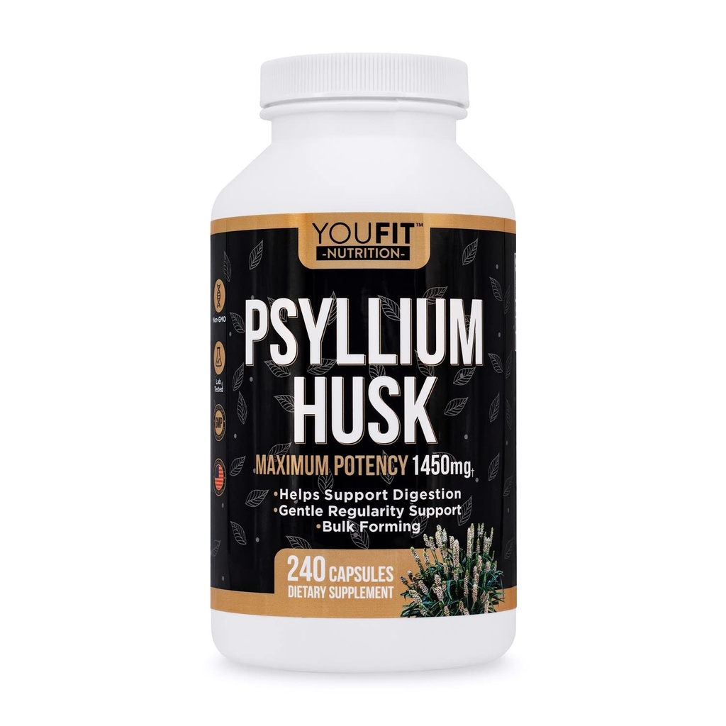 PSYLLIUM Husk Capsules - Premium Psyllium Fiber Supplement - Fremmer intestinal helse og regelmessighet - 100% naturlig løselig Fiber 1450mg Per Serving - 240 Kapsler