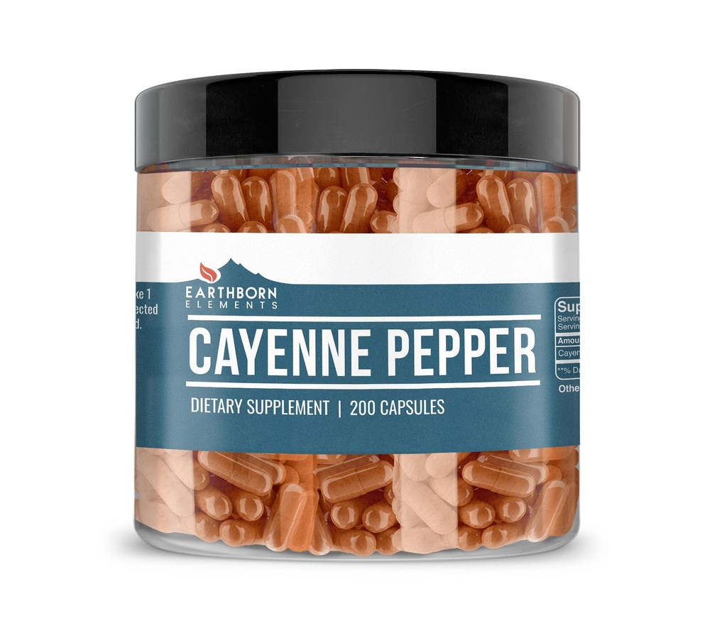 Jordbårne elementer Cayenne Pepper 200 kapsler, ren og ufortynnet, ingen additiver