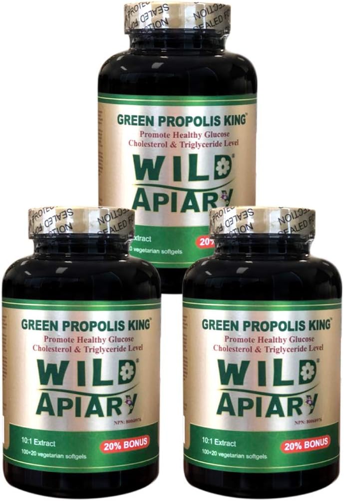 Generisk 3 flasker av Wild Apiary Brasiliansk Grønn Bee Propolis King Grønnsaker Softgels (120 caps)-Non alkoholic, Wax Free, Sukkerfri,