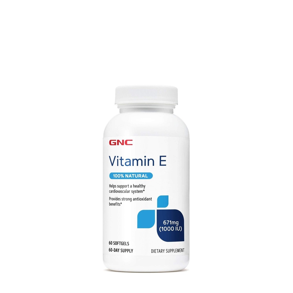 GNC vitamin E 100% naturlig 1000IU - 60 Softgels, 60 Serverer