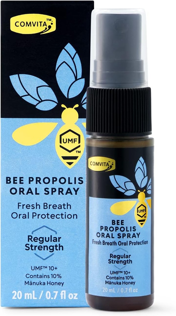 Comvita Bee Propolis Throat Spray - Naturlig immunstøtte, Soothing Mint Flavor med New Zealand UMF 10+ Manuka Honning, Antioksidant, Kosttilskudd - 0,7 fl oz