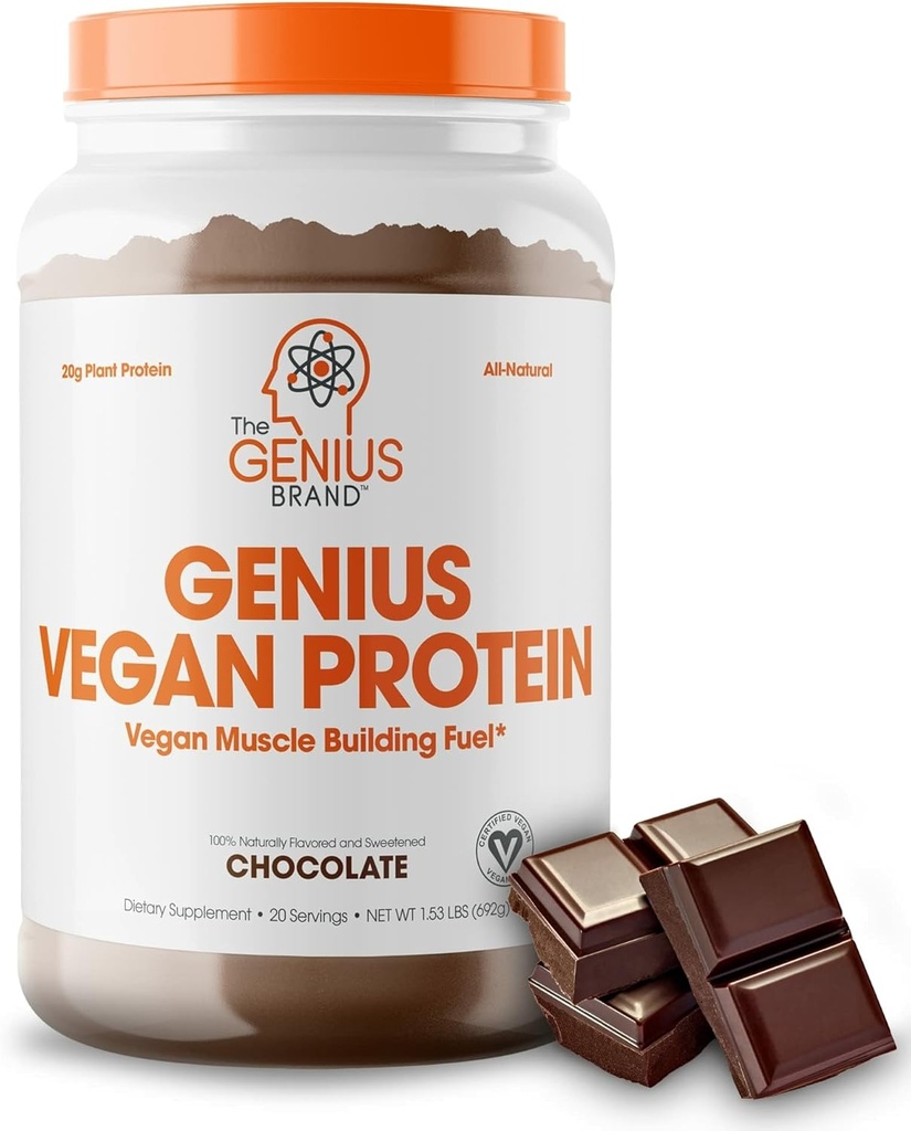 Genius Vegan Protein pulver, sjokolade - Plantebasert Lean Muscle Building Shake for menn og kvinner - Pea & Pumpkin Protein kilder - naturlig flavored & søte - Dairy & Laktose Gratis