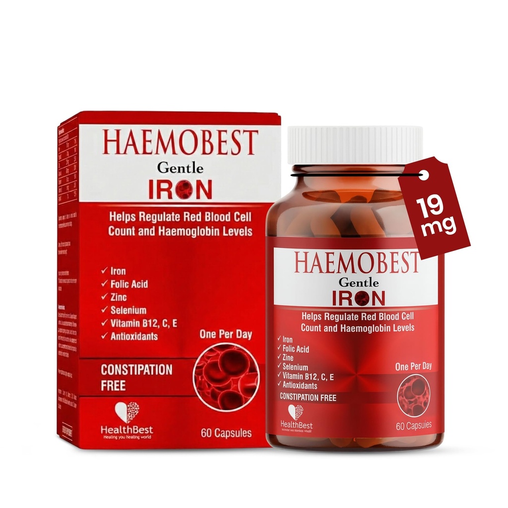 HelseBeste høy styrke Gentle Iron Capsules 100mg |Slow Release jern for raskere absorpsjon, ikke-forstoppende  Vitamin Vitamin C, B12, Folate Sink & Selenium for Anemia, Hemoglobin & Immune Support |60 Count
