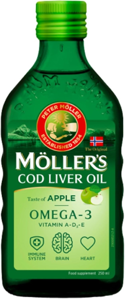 Moller's Fish Oil Norsk Natural Flavour - Diett Supplement, 8.45 fl oz (Lemon, Apple, Frukt, Naturlige Flavours) (250 ml, Unflavored (Naturlig))