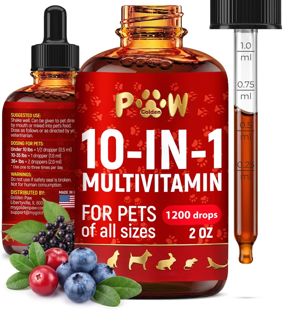 Cat Multivitamin – Vitaminer B, C og D3 i flytende form – 10 i 1 hundevitaminer og kosttilskudd for å hjelpe med Allergier & Utis – Kattvitaminer for hud- og kokepleie – Glukosamin for HIPS & Joints – 2 Oz