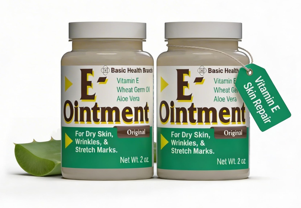 Grunnleggende merker - Vitamin E Ointment - 2oz - Bevegelsesforsterkning - kan bidra til å redusere utseendet på arr, strekkmerker, fine linjer og krusninger - 2-Pack
