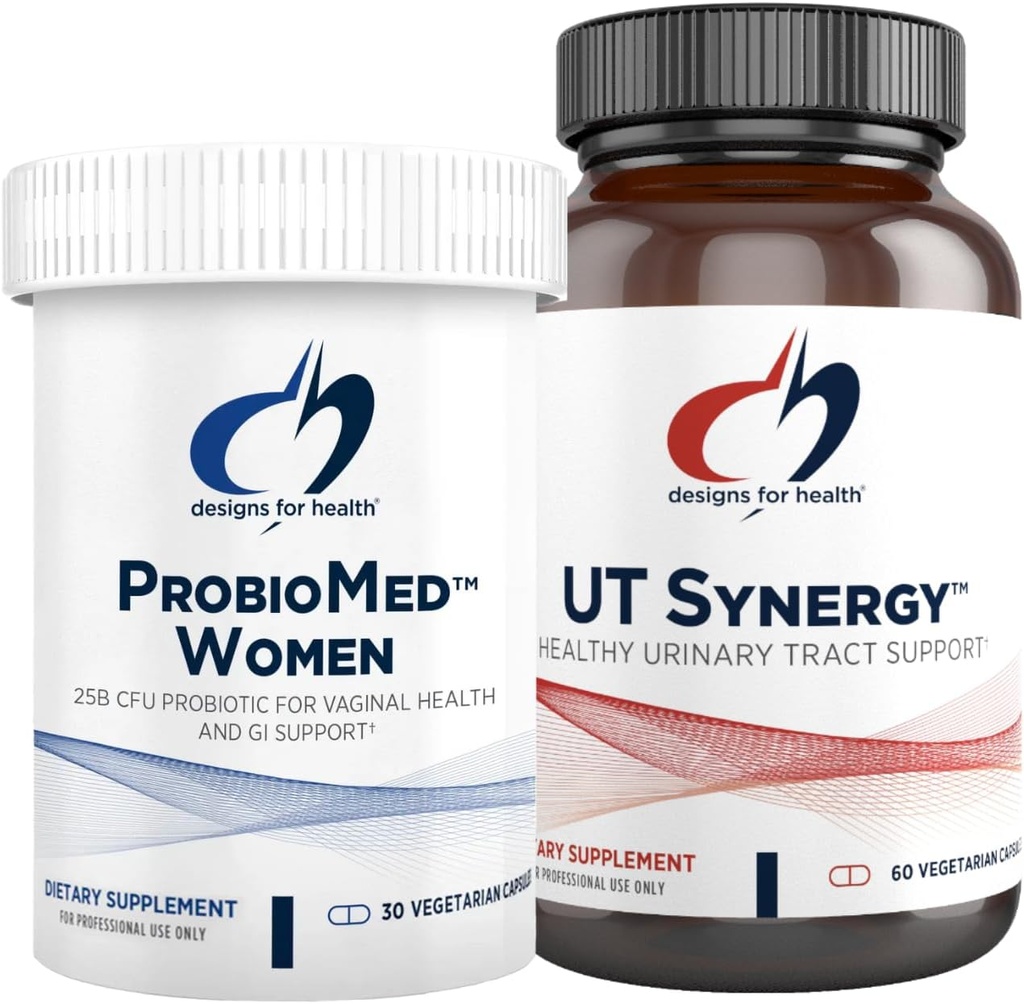 Designs for Helse Vaginal Probiotic & UT Support Bundle - ProbioMed Kvinner Probiotic (30 kapsler) for Gut Helse & Vaginal pH, UT Synergy (60 kapsler) Urin Tract Support med Hibiscus & D-Mannose
