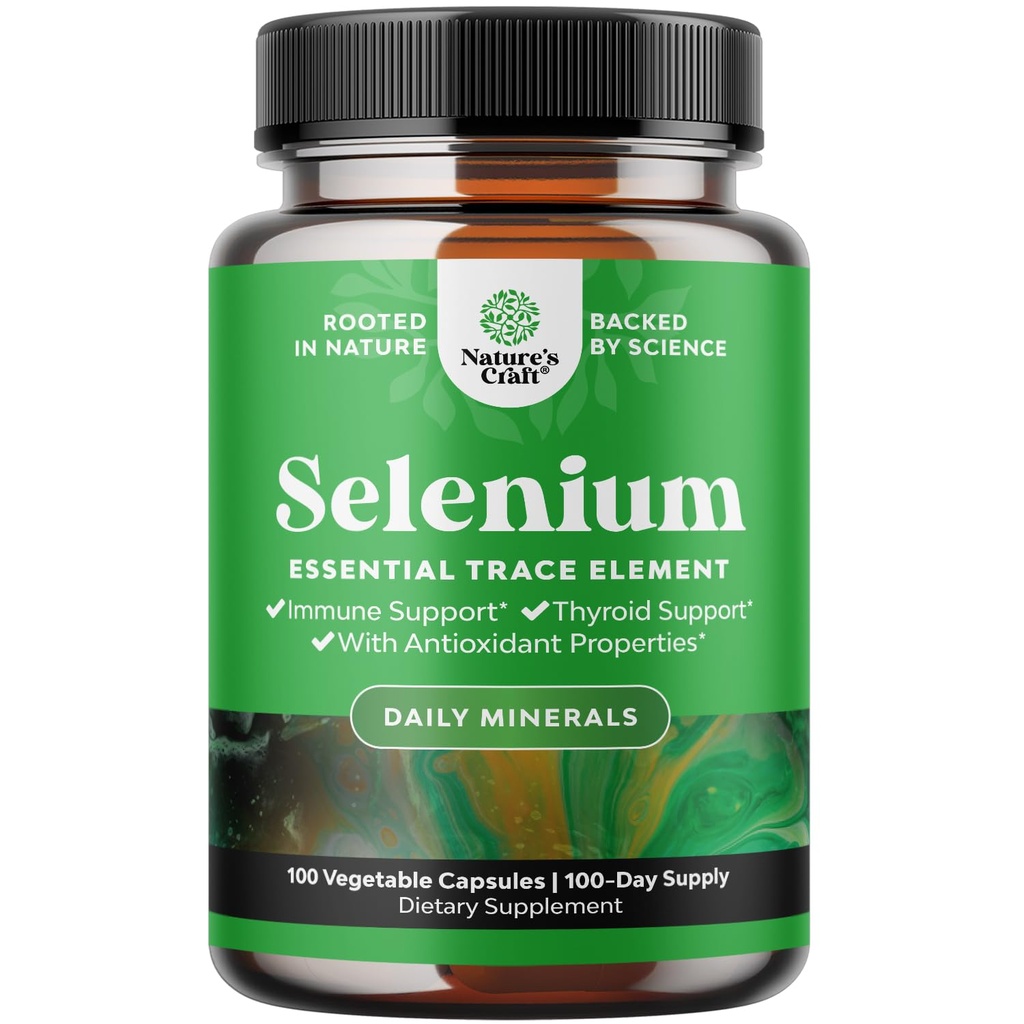 Yest Free Selenium 200mcg Kapsler - høy potens Selenium Supplement for immunisme Antioksidant og Thyroid støtte essensiell spor Mineral - Vegansk ikke-GMO Glutenfri og laget i USA - 100 greve