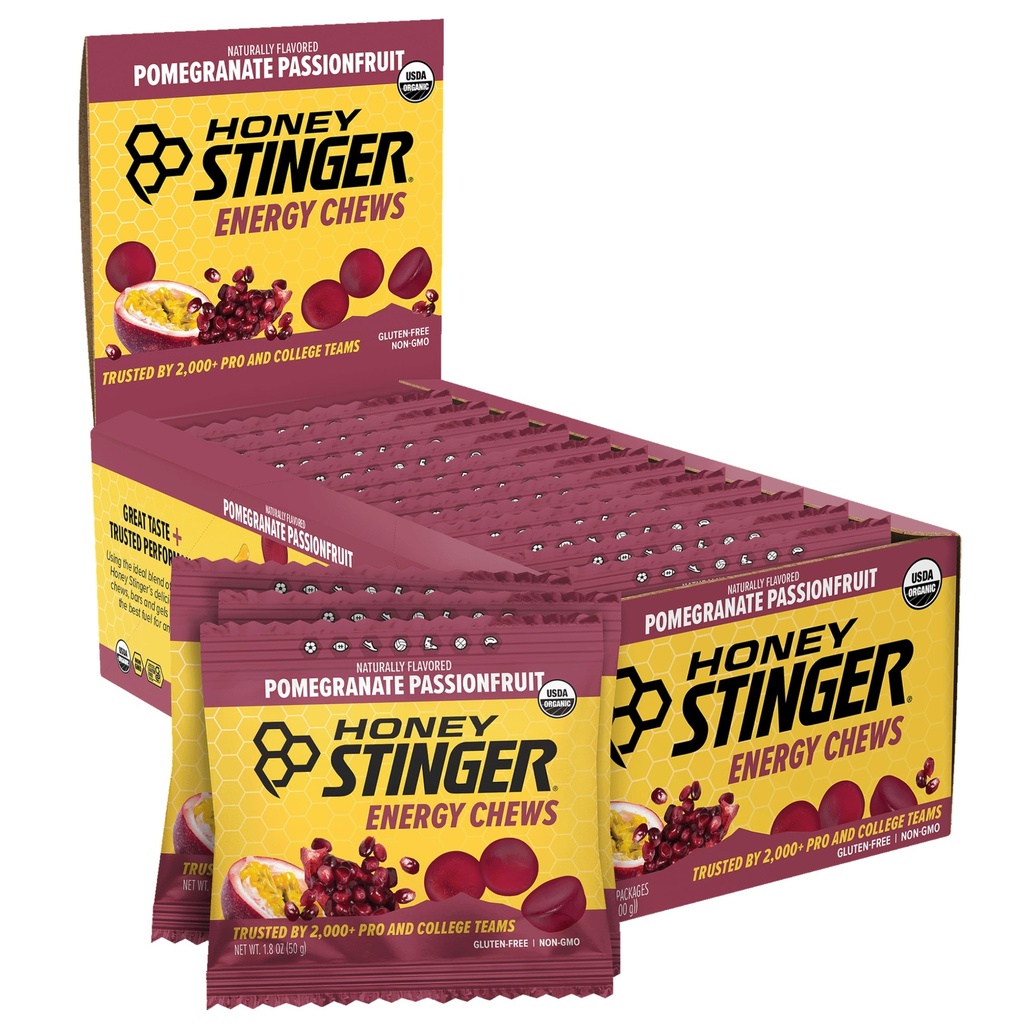 Honning ingefær organisk pomegranate lidenskapsfrukt energi Chew, glutenfri og koffeinfri, for øvelse, løping og ytelse, idrett ernæring for hjem og gym, pre og midt trening, 12 pakke