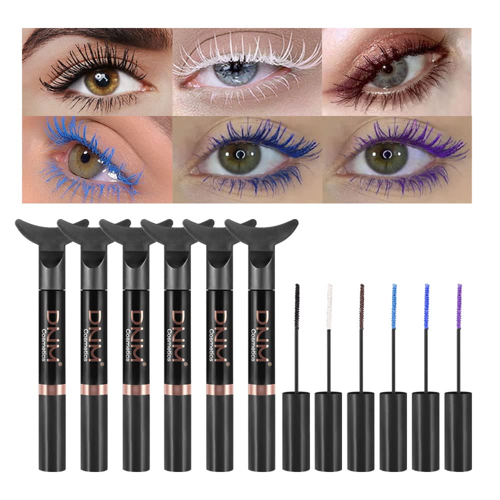 DNM Farget Mascara for øyenvipper,Mermaid Fargerik Mascara Vanntett,6Pcs / sett, svart, hvit, blå, purple,BrownCharming Langvarig Cruelty Gratis & Vegansk Voluminous Maskara for kvinner Øye Makeup