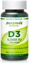 Høy potens Vitamin D3 5000 IU - Økt immunforsvar, støtte bein og tenner, lett å svelge 120 Veg Kapsler