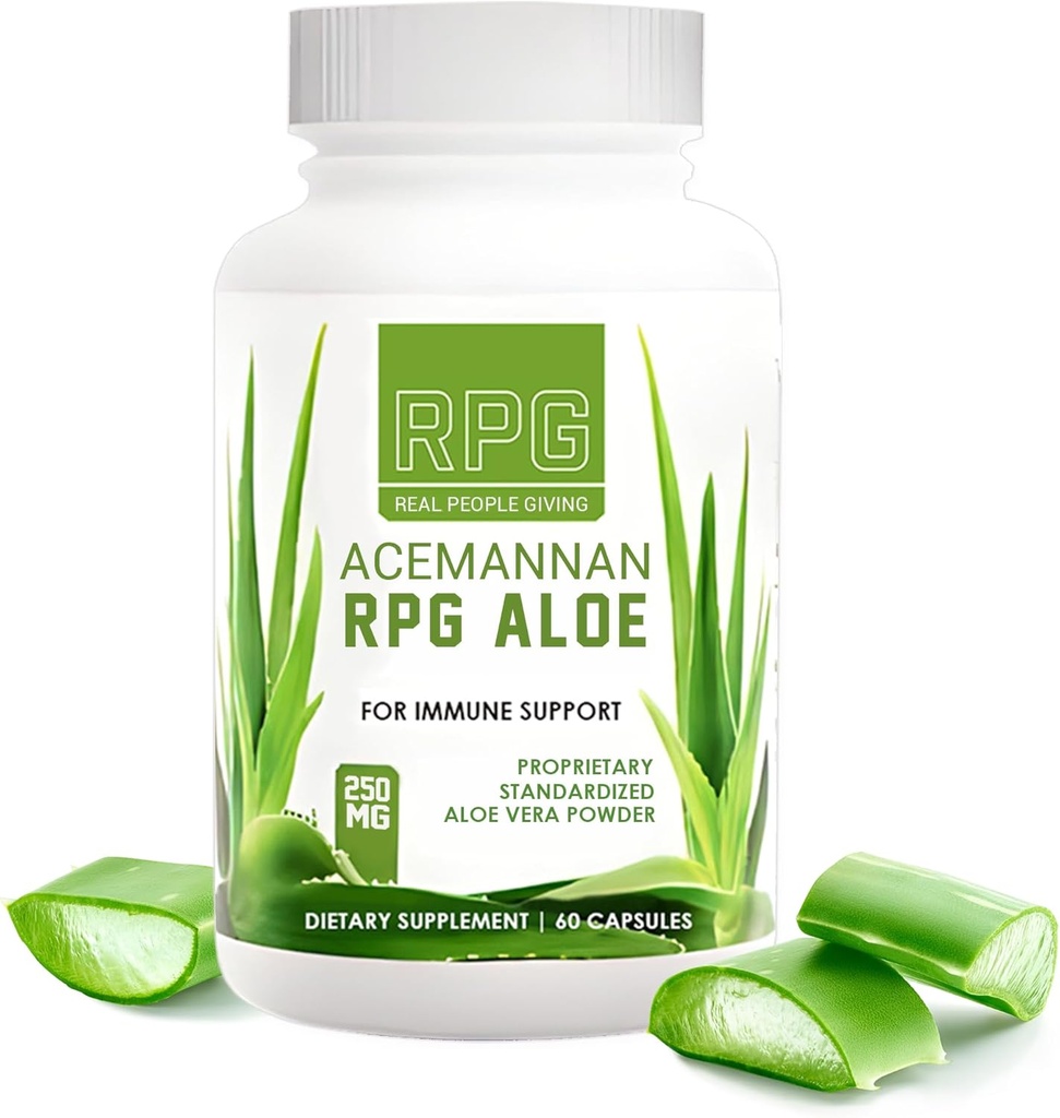 RPG Acemannan Aloe Vera Capsules - Aloevera Diett Supplement med immun og Gut Support Aloe Vera Powder Capsule - 60 piller (250 MG)