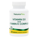 Natures Plus vitaminer D3 & K2-90 tabletter - fremmer beinstøtte, immunfunksjon, kariovaskulær helse og humørbalanse - vegetarisk, glutenfri - 90 Serveringer