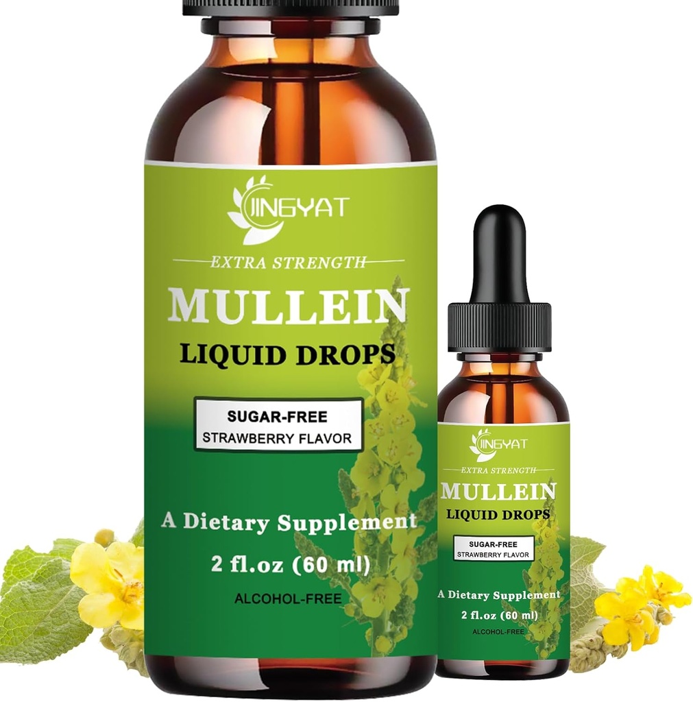 Ekstra styrke 2.000mg Mullein Drops for Lungs, Mullein Leaf Extract Supplement, alkoholfri, høy absorpsjon, kraftig og naturlig Vegan Mullein flytende dråper for Lung Cleanse, immunstøtte