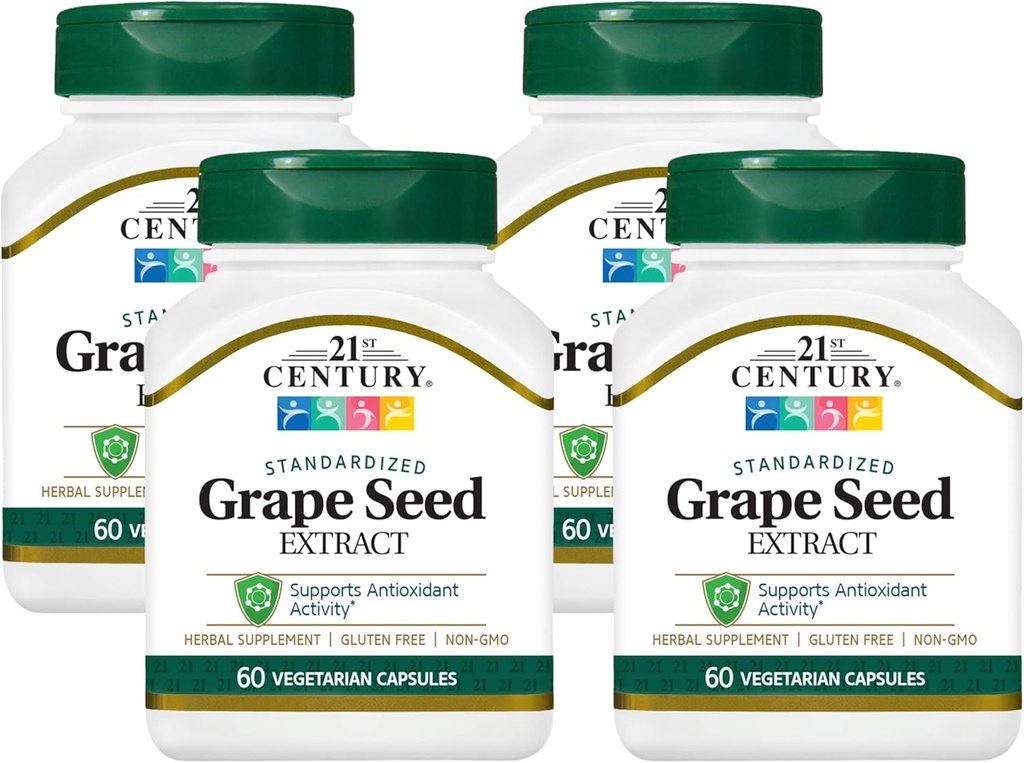 21st Century Grape Frø Ekstrakt Veg Kapsler, 60 greve (21378) (pakke med 4)