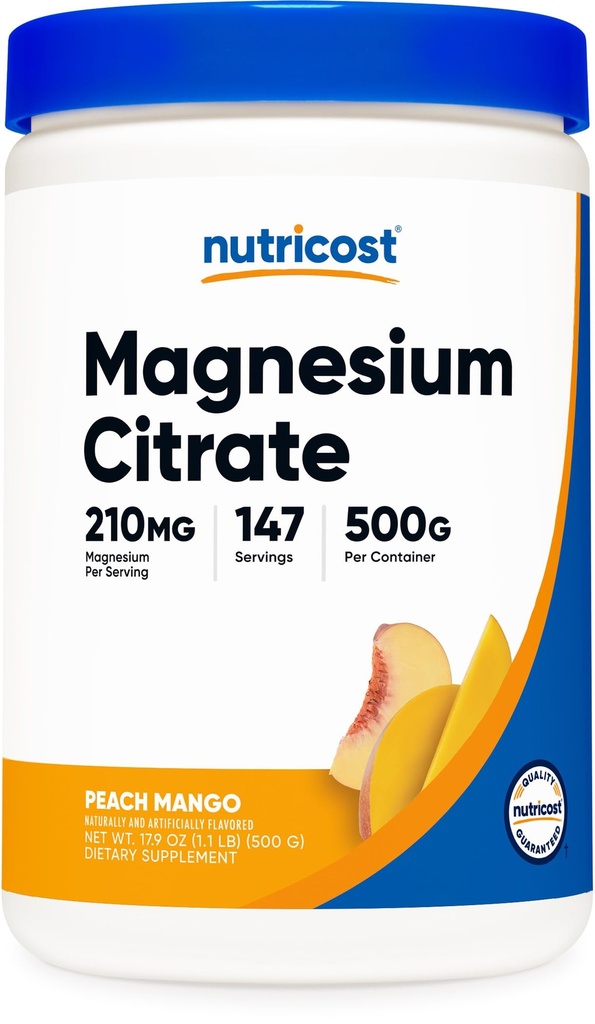 Nutricost Magnesium Citrat pulver (Peach Mango, 500 gram)