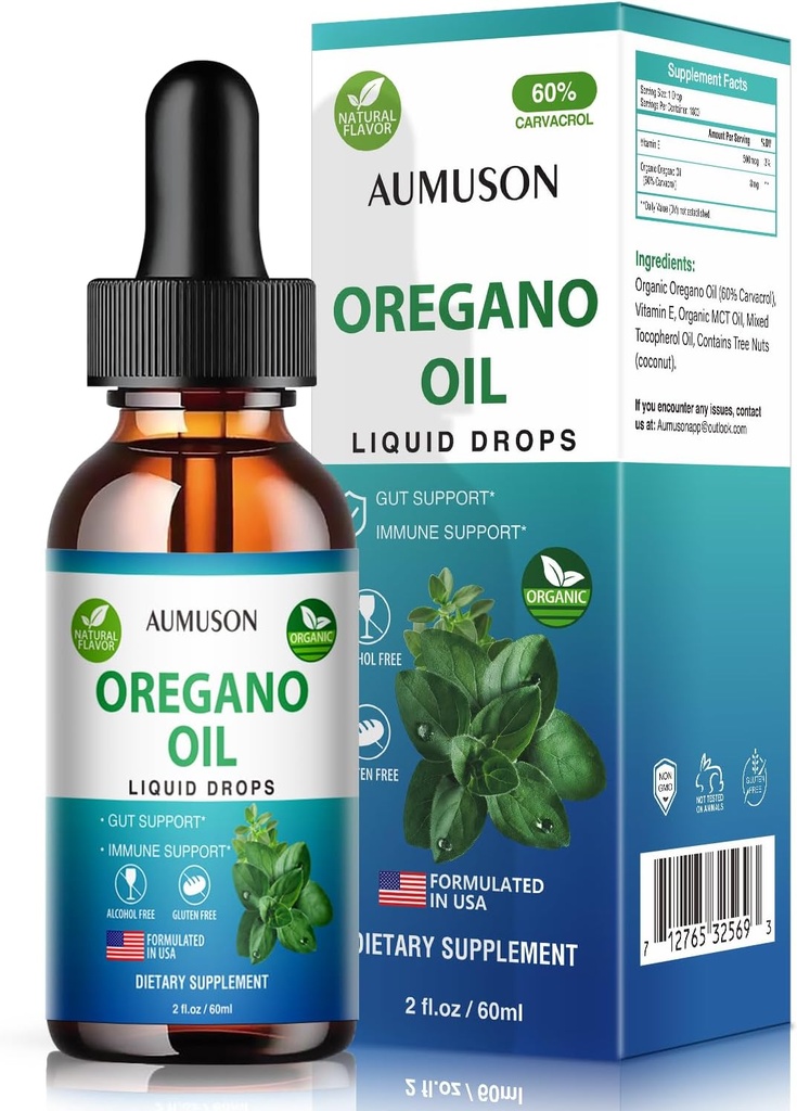 Oregano olje flytende dråper med karvatrol,Vitamin E - 6 måneders forsyning olje av Oregano faller tinktur ekstrakt, rense, Detox, immunstøtte, Digestive Gut helse - ren Vegansk Herbal Oregano olje 2oz