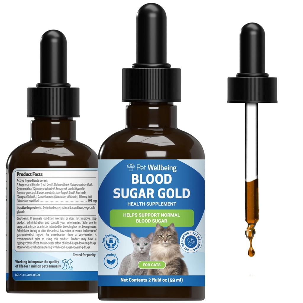 Kjæledyr velvære - Blodsugar Gull for katter - Naturlig støtte for sunne blodsukkernivå i diabetiske katter - Insulinstabilisering og normal pancreatisk funksjon - 2 oz (59 ml)