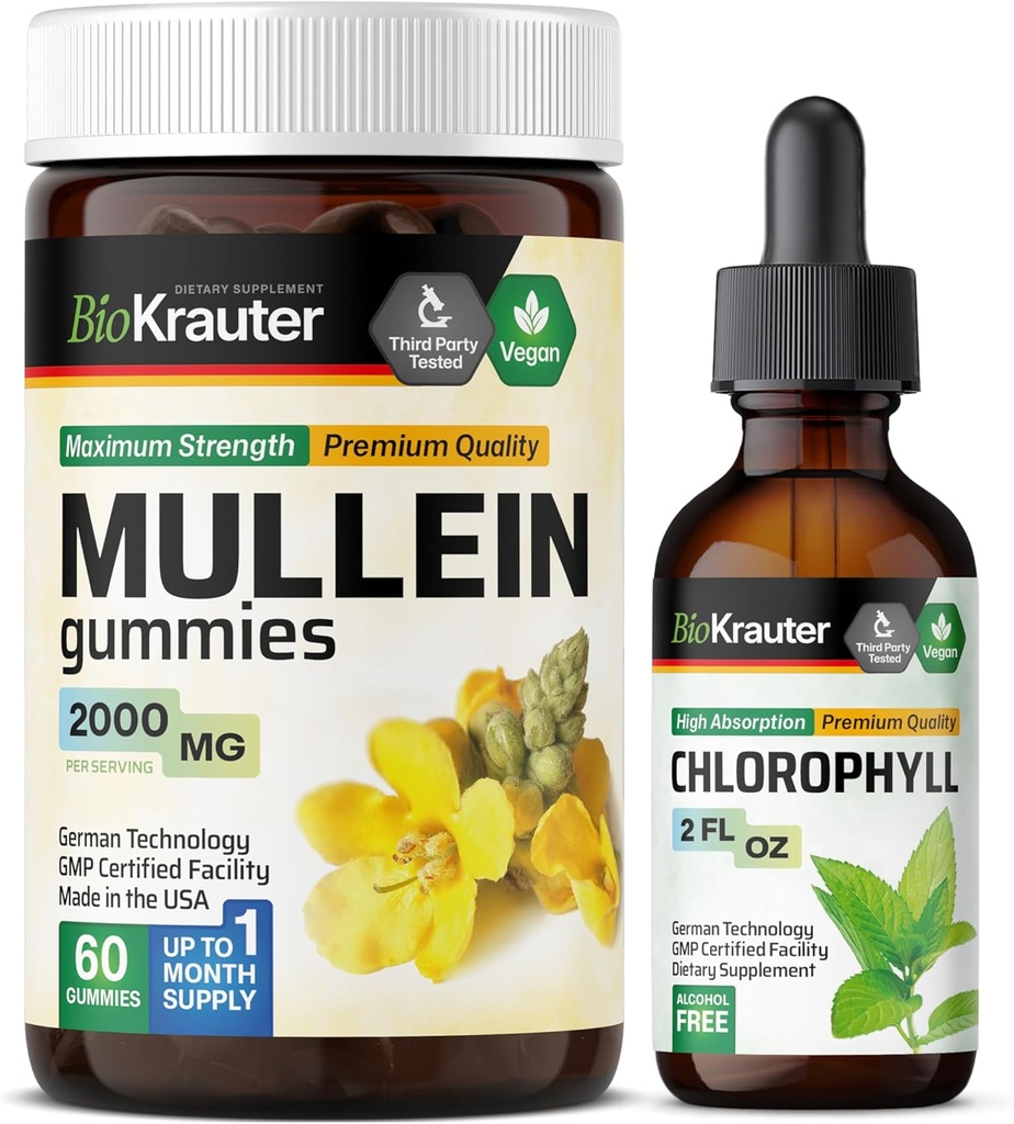 BIO KRAUTER Mullein 60 Gummies & Klorofyll Tinktur 2 Fl. Oz.