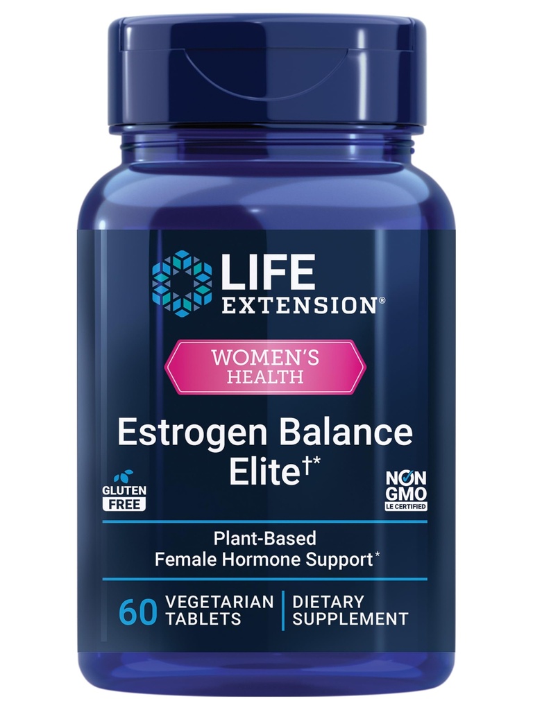 Livsforlengelse Estrogen Balance Elite, Menopause Støtte Supplement, Hormon Balance, Hot Flashes, Natt Svette, Vaginal Tørrhet, Glutenfri, Ikke-GMO, Vegetarisk, 60 tabletter.