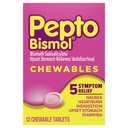 Pepto Bismol Chewable Tabletter, Upset Mage Relief, Hvalme Relief, Heartburn Relief, Indigation Relief, Anti diarré Medisin for voksne - 5 Symptom Relief, 12 ct
