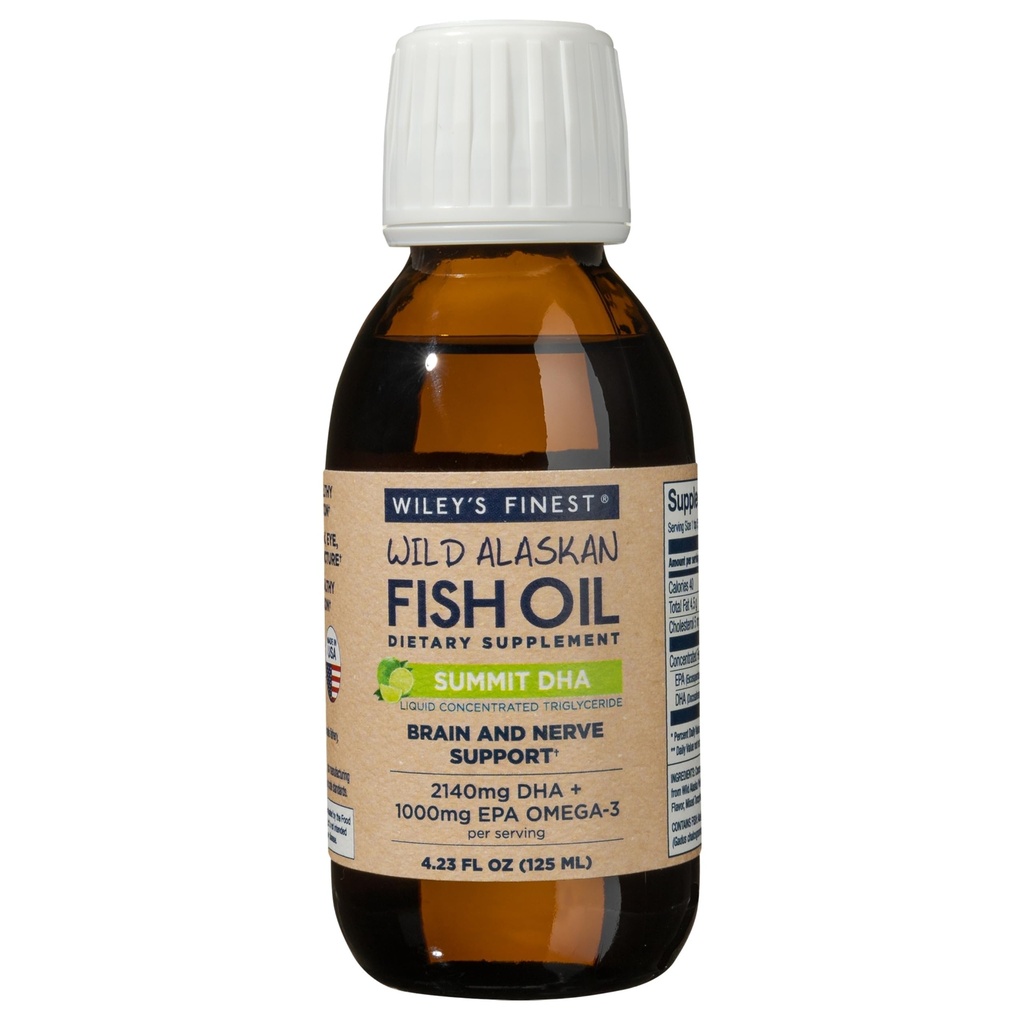 Wiley's Finest Wild Alaskan Fish Oil Summit DHA Liquid - 2140mg DHA og 460mg EPA Omega-3s - Citrus Flavored Liquid Supplement - 4.23 Oz (25 Serveringer)