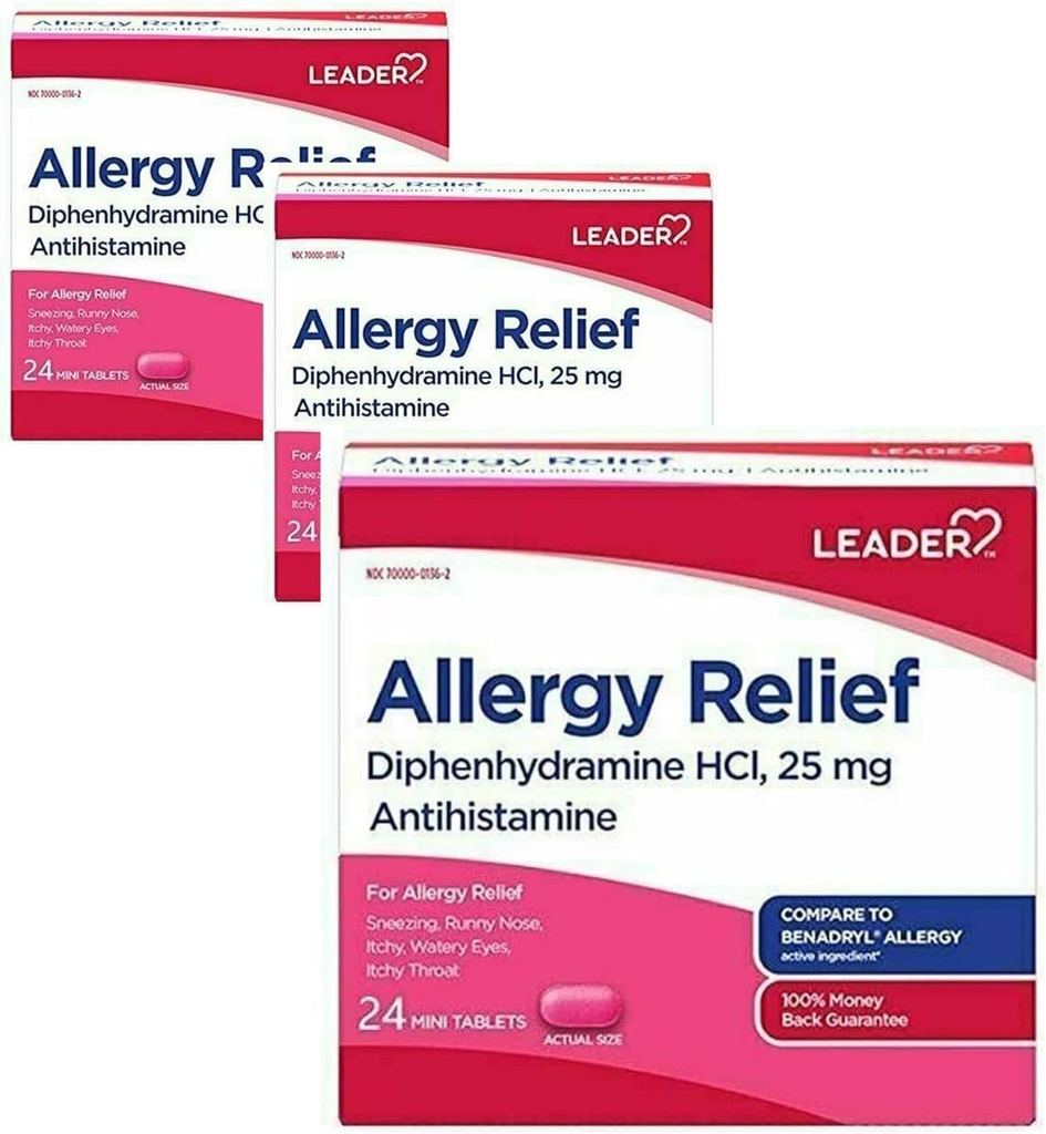 Leder Antihistamin Allergi Relief Diphenhydramine HCl, 25 mg Mini Tabletter, 24 telling pakke 3