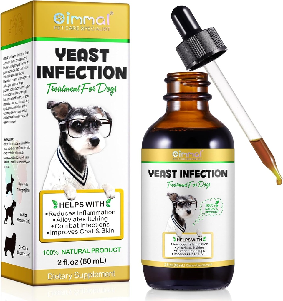 Yeast Infektionsbehandling for hunder, hund øreinfeksjon behandling hund yeast øre infeksjon behandling for kløende hund hud lindring, hund allergi lindring, hund øre infeksjon- 2 fl Oz / 60ml