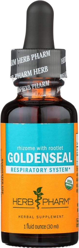 Herb Pharm Certified Organic Goldenseal Liquid Extract for luftveisstøtte, Organic Cane alkohol, 1 Ounce