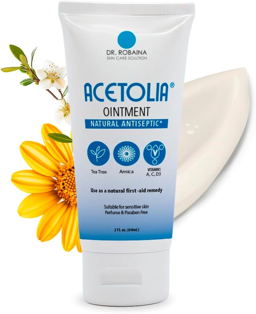 ACETOLIA Førstehjelp Ointment - Botanisk barriere for mindre kutt, Burner, Scrapes & Bites | w/ Te Tree Oil, Arnica, Calendula & Aloe til Soothe, Hydrate & Beskytte | Steroid-Free | Laget i USA | 2 oz