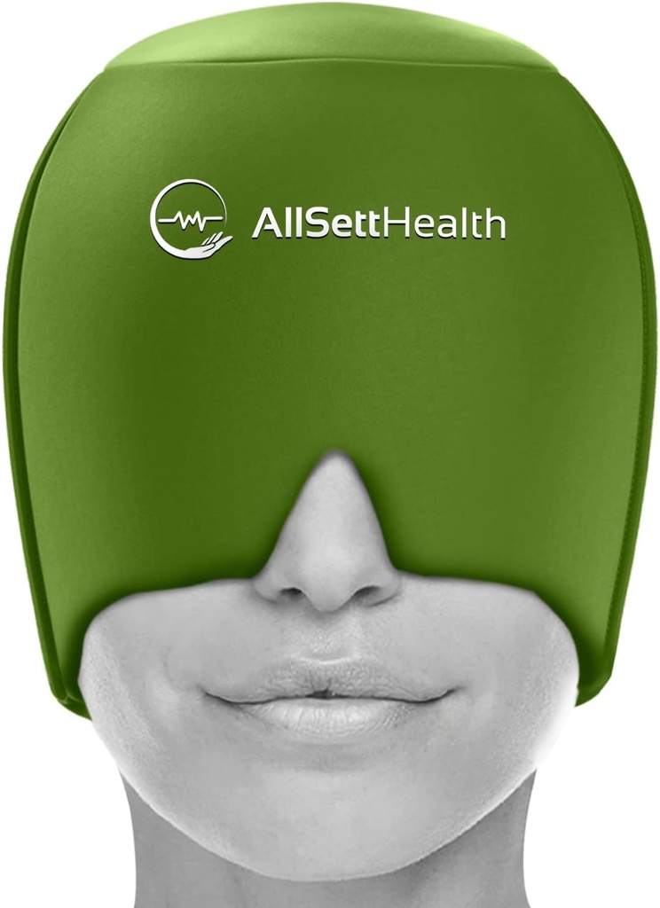 Migraine Relief Cap Ice Head Wrap Hodepine og Migraine Hat | hodepine Relief med varme/kolde Gel hode ispakke med ansikt og øye hodepine maske kompressor - grønn