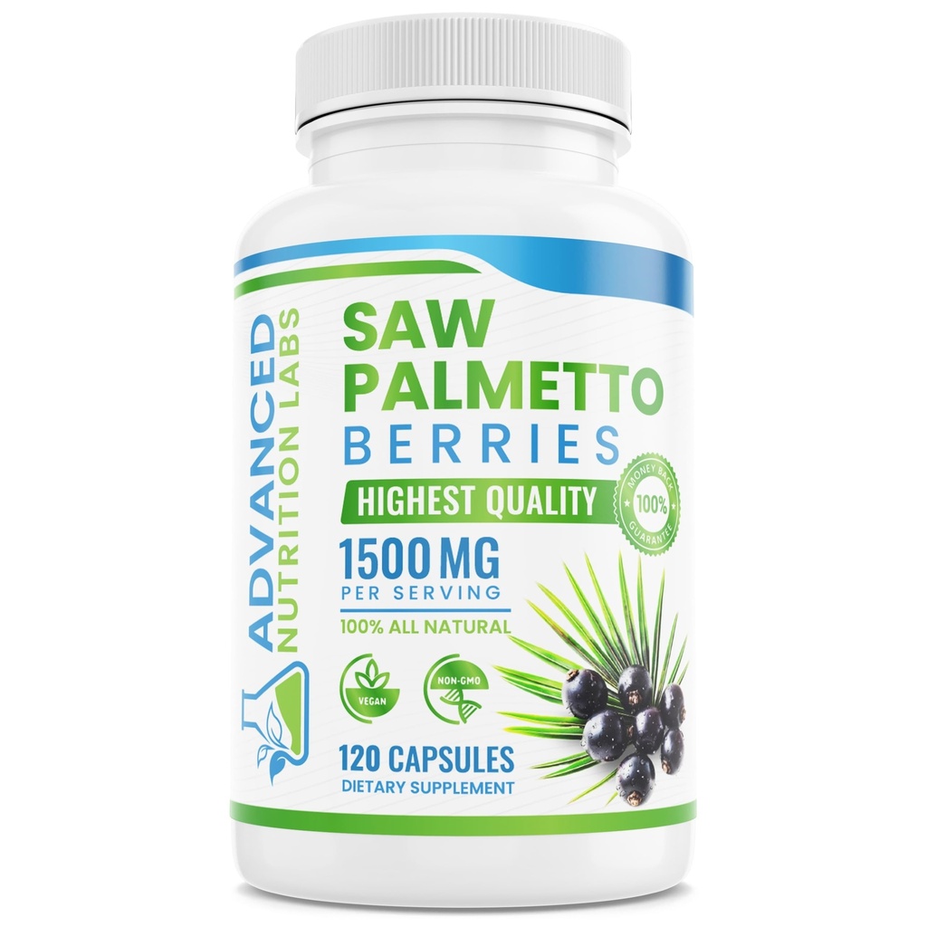 Saw Palmetto Berries & Extract - 1500 mg så Palmetto Supplement for menn og kvinner - DHT Blocker for hårvekst, prostata støtte og urinhelse - 120 vegansk kapsler