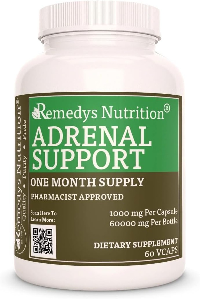 Remedys ernæringsadrenal støtte | 1000 mg, 60 vegankapsler Herbal kosttilskudd | To måneders forsyning