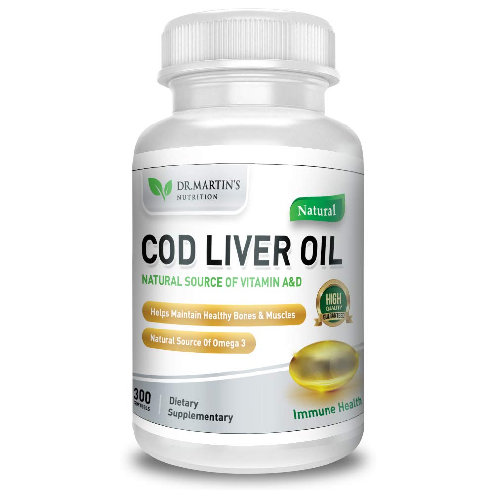 COD Liver Oil | 300 Softgels | Naturlig kilde til Omega 3 Fettsyrer | Trippel styrke | Beste immun helse, sunne bein og muskler kosttilskudd |