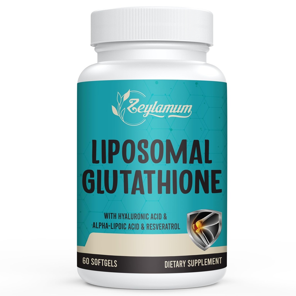 2400 MG Liposomal Glutathione Softgels, Max absorpsjon, aktiv form L-Glutathion Redusert (GSH), med hyaluronsyre, Resveratrol, Master Antioksidanter for Detox, hjerne, immunsystem, 60 Softgels