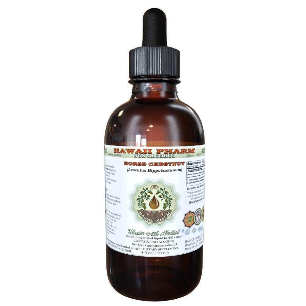 Hest Chestnut alkohol-fri flytende ekstrakt, organisk hest kastanje (Aesculus hippocastanum) tørket Nut Glycerite Hawaii Pharm Naturlig Herbal Supplement 4 oz