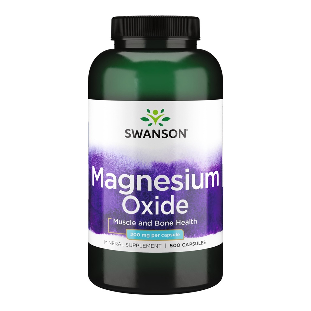 Swanson Magnesium Bone & Muscle Health Støtte 200 Milligram (2 Caps per 400 mg Serving Magnesium Oxid) 500 kapsler