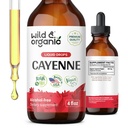 Wild & Organic Cayenne Pepper Tinktur - Digestiv støtte med Capsaicin ekstrakt - Cayenne Pepper flytende dråper for total velvære - Vegansk, sukker og alkohol-fri - 4 fl oz